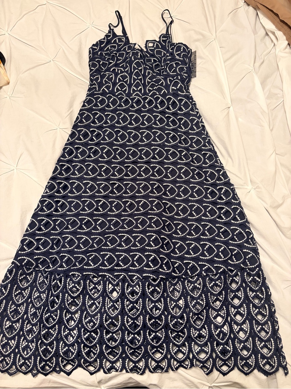 Gianni Bini Navy & White Lace Midi Dress